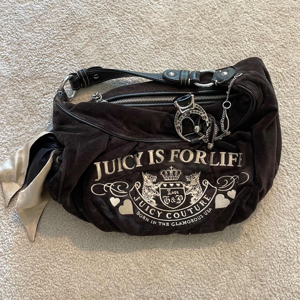 Juicy Couture handbag! Big ring and silver chains hanging from it